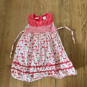B.T. Kids bright pink & white smocked floral dress Size 5